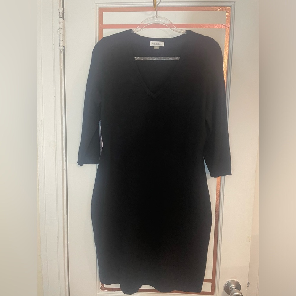 Calvin Klein V-Neck Long Sleeve Sweater Dress